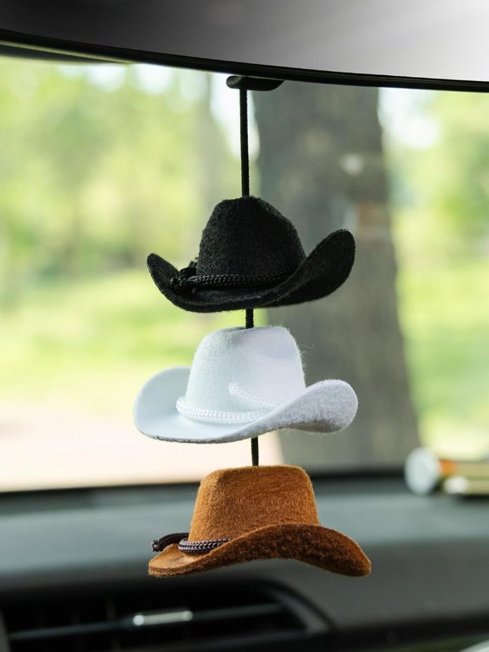 Cowboy Hat Hanging Charm for Car Rear View Mirror, Cute Handmade Felt Hat Orname